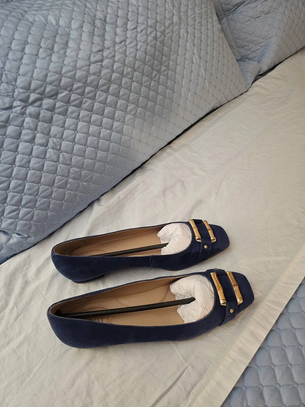Talbots Blue Suede Bamboo Buckle Flats - Picture 3 of 4